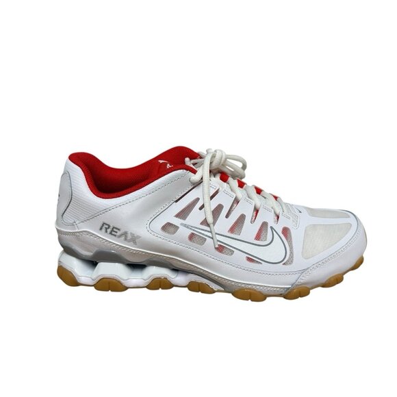 NIKE REAX 8 TR TRAINER MESH WHITE WOLF GREY CHILE RED 621716-103 MENS 9.5 NEW